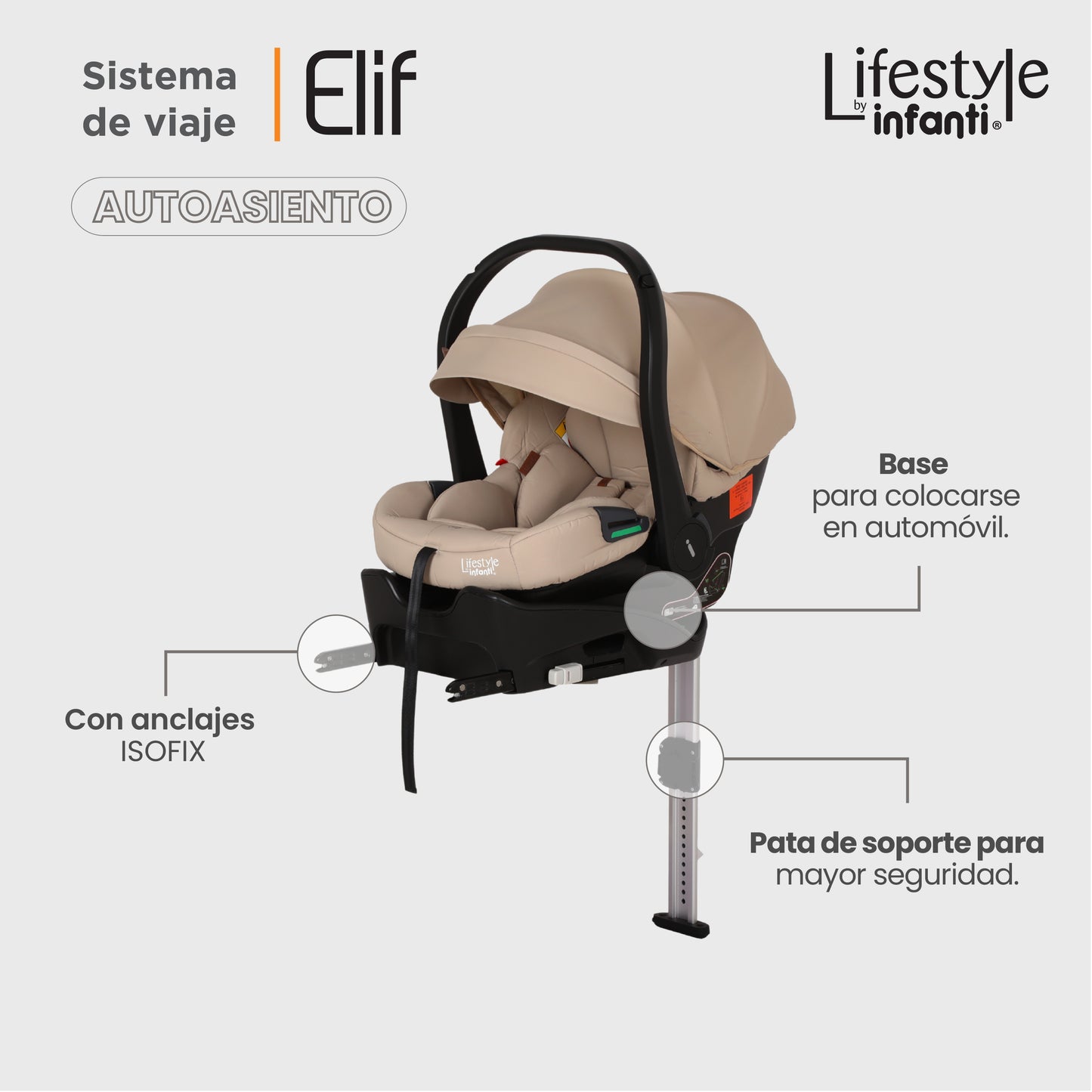 Carriola Elif Con Sistema De Viaje Base ISOFIX y Plegado Ultra Compacto