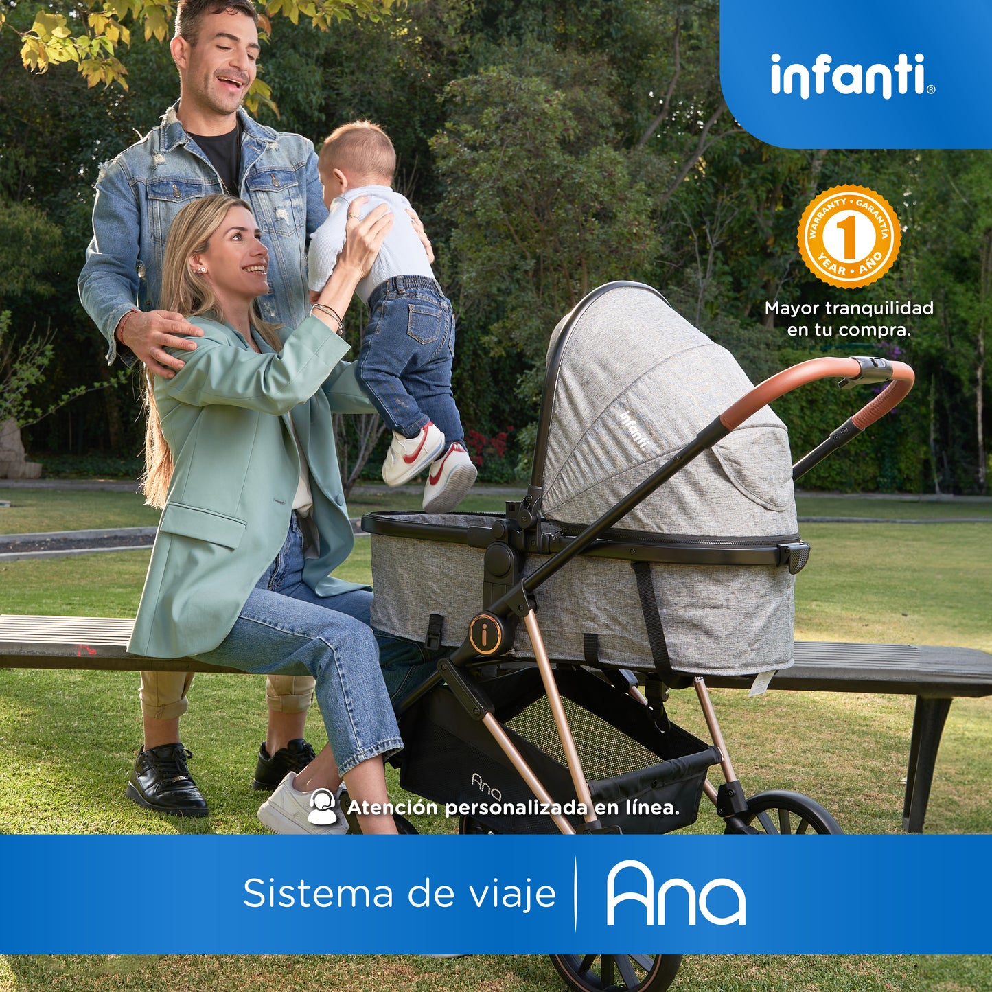 Carriola Travel System Ana Asiento Reversible Convertible en Bambineto, Portabebé Autoasiento y Base, Plegado Compacto, Arnés de 5 Puntos, Toldo con Ventanilla, Cubrepiés y Canastilla Infanti