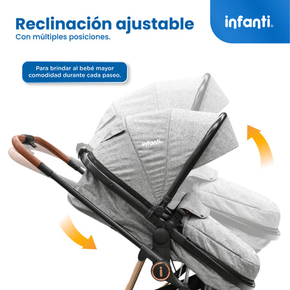 Carriola Travel System Ana Asiento Reversible Convertible en Bambineto, Portabebé Autoasiento y Base, Plegado Compacto, Arnés de 5 Puntos, Toldo con Ventanilla, Cubrepiés y Canastilla Infanti