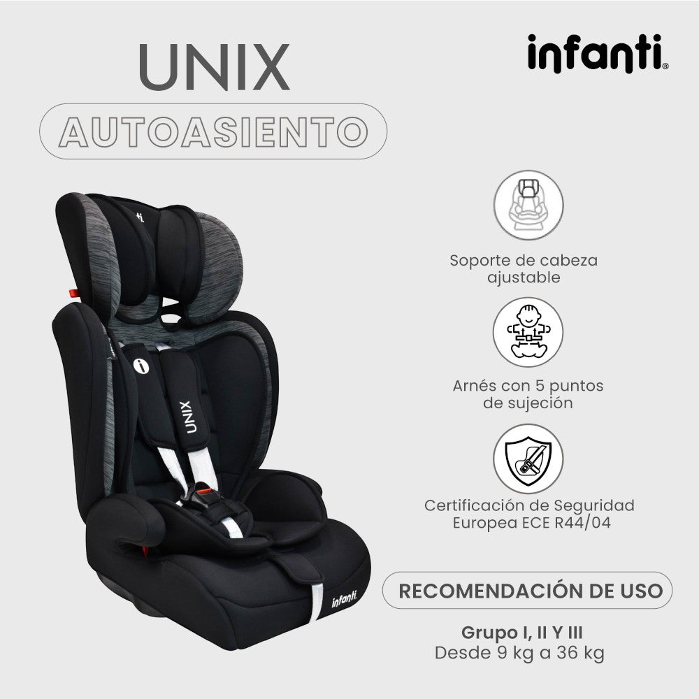 Autoasiento Infanti Unix Grupo 1, 2, 3 Convertible A Booster