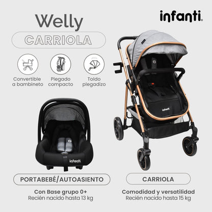 Infanti Carriola Sistema De Viaje Welly Convertible A Bambineto Color Gris