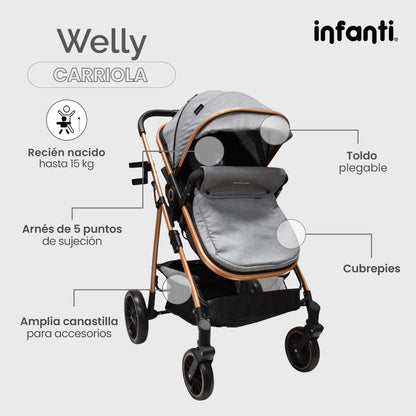 Infanti Carriola Sistema De Viaje Welly Convertible A Bambineto Color Gris