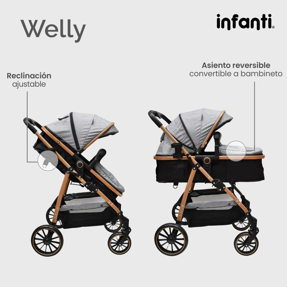 Infanti Carriola Sistema De Viaje Welly Convertible A Bambineto Color Gris