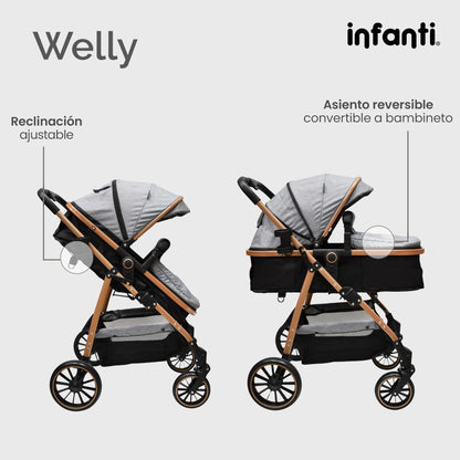 Infanti Carriola Sistema De Viaje Welly Convertible A Bambineto Color Gris