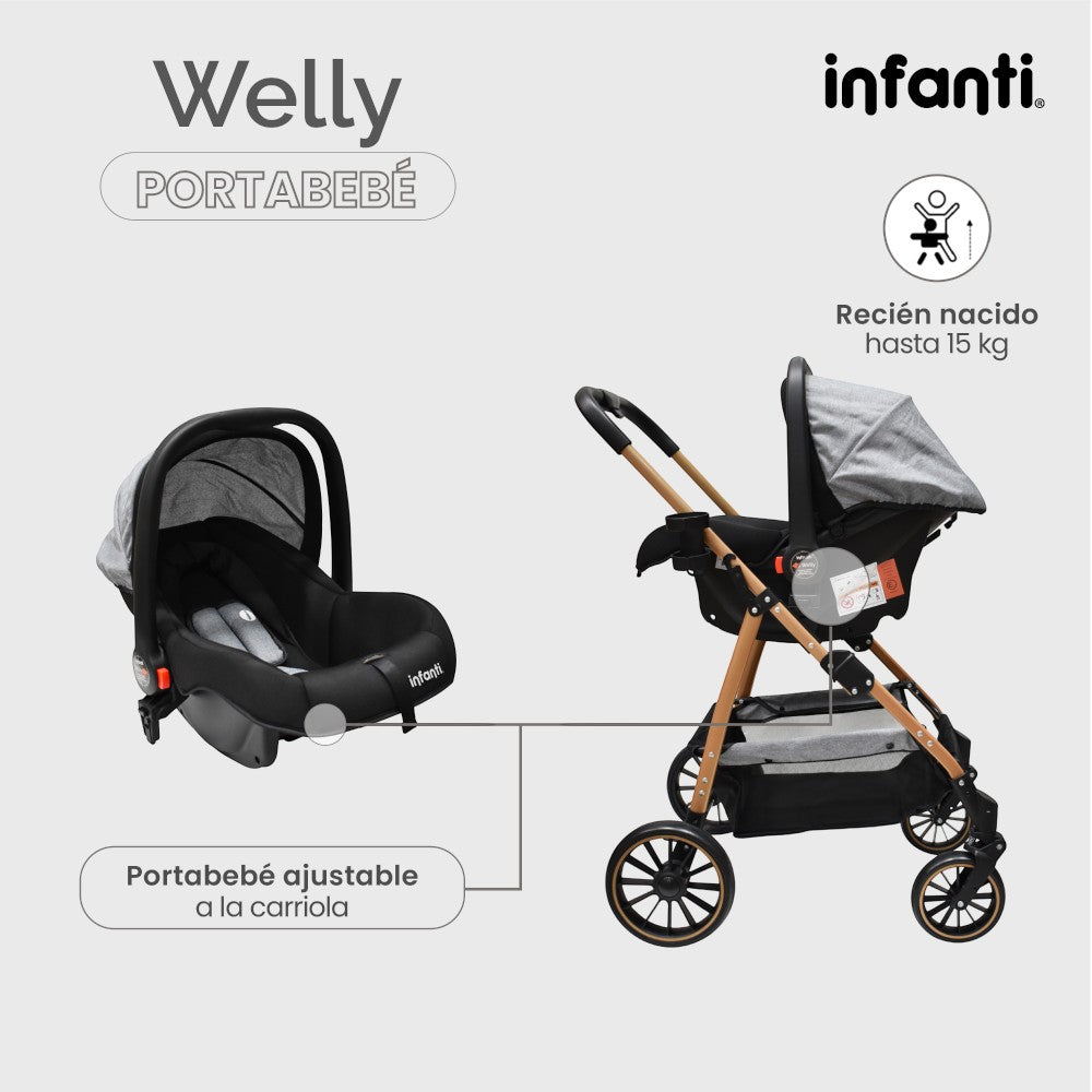 Infanti Carriola Sistema De Viaje Welly Convertible A Bambineto Color Gris