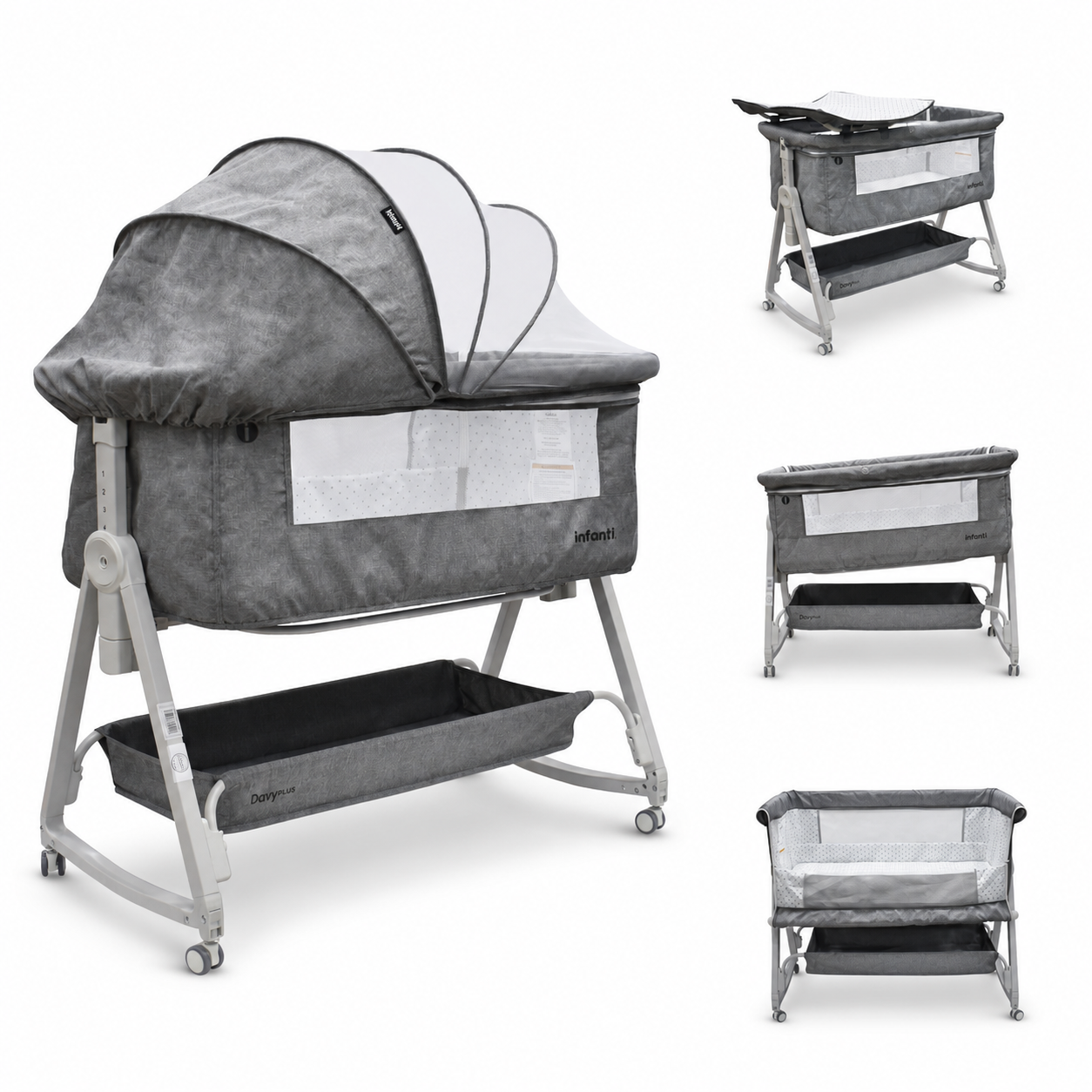 Cuna Corral Con Mosquitero Davy Plus Gris Con Cambiador Desmontable