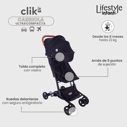 Carriola Lifestyle By Infanti Clik It Plegable Ligera Ideal Para Llevarla En Avión