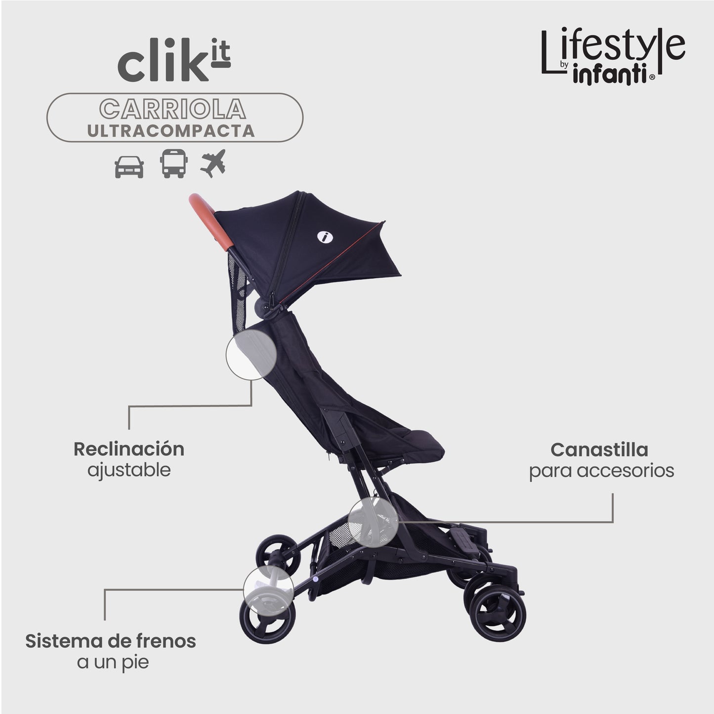 Carriola Lifestyle By Infanti Clik It Plegable Ligera Ideal Para Llevarla En Avión