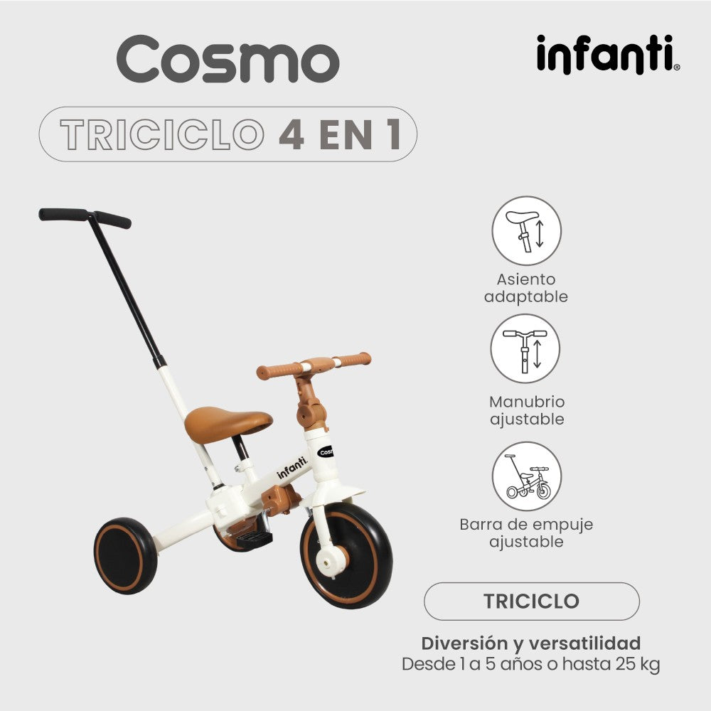 Triciclo Evolutivo 4 En 1 Infanti Cosmo Con Barra De Empuje