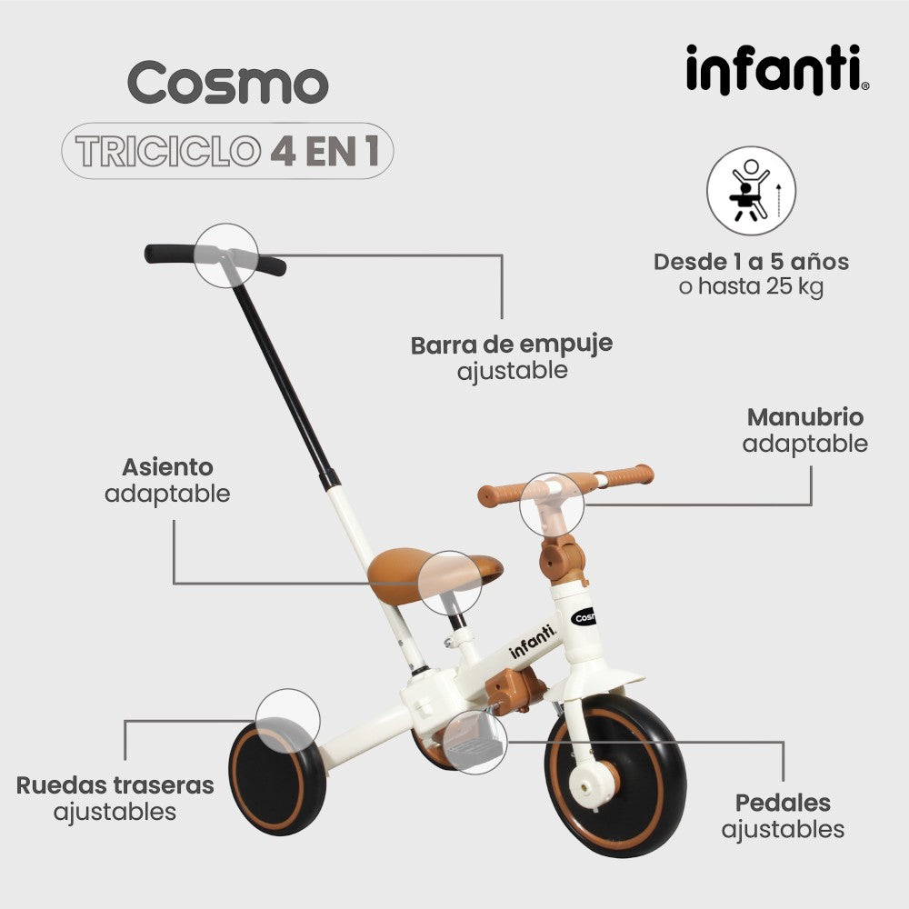 Triciclo Evolutivo 4 En 1 Infanti Cosmo Con Barra De Empuje