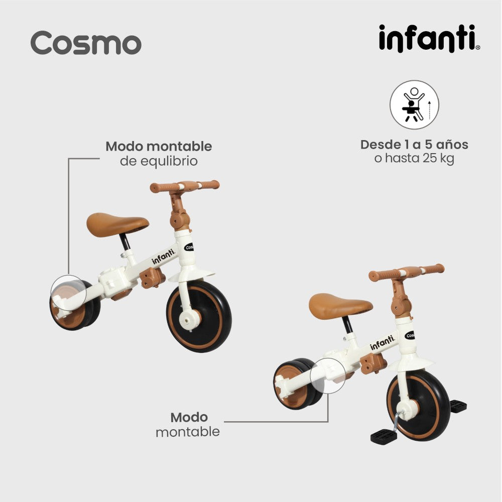 Triciclo Evolutivo 4 En 1 Infanti Cosmo Con Barra De Empuje