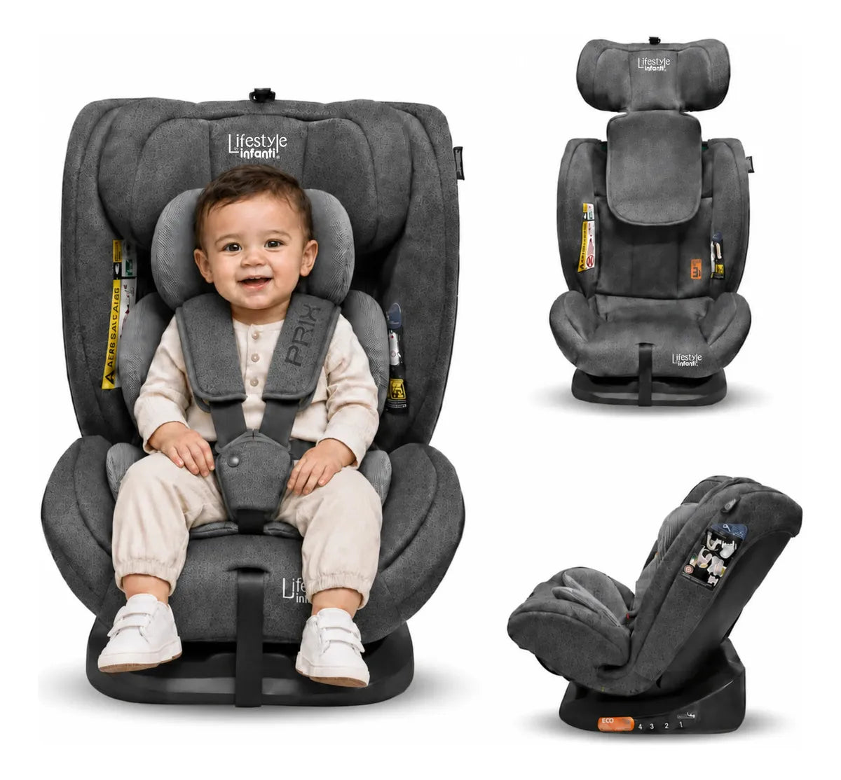 Autoasiento Reclinable Prix Lifestyle By Infanti Con Soporte Desmontable Para La Cabeza Arnés De Seguridad De 5 Puntos Aprobado Por La Regulación R129 (i-Size) Edad Recomendada 0 Meses a 12 años
