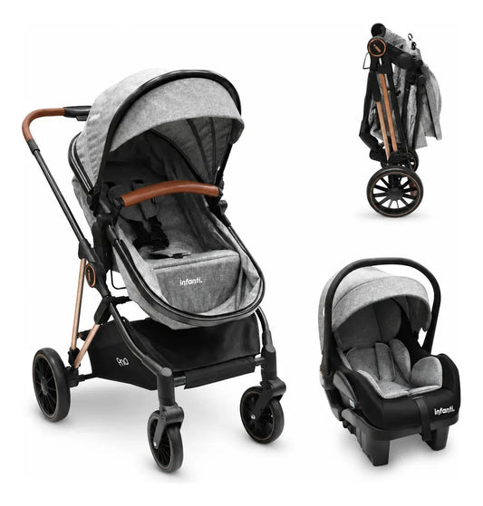 Carriola Travel System Ana Asiento Reversible Convertible en Bambineto, Portabebé Autoasiento y Base, Plegado Compacto, Arnés de 5 Puntos, Toldo con Ventanilla, Cubrepiés y Canastilla Infanti