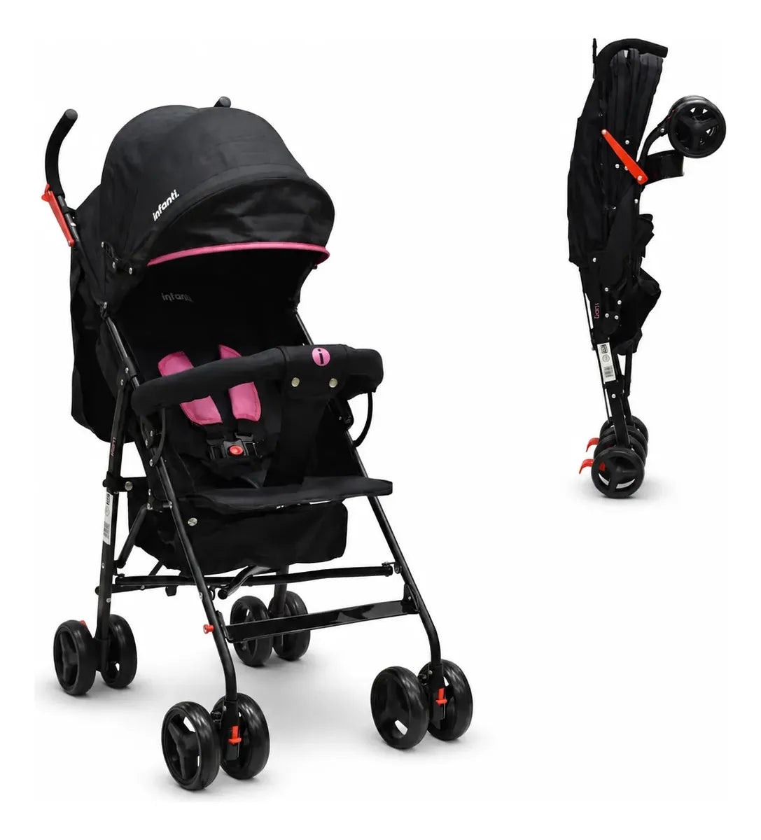 Carriola De Bastón Con Plegado Compacto Kiam  Multiples Reclinaciones, Arnés De 5 puntos, Toldo Completo, Frenos y Ruedas Giratorias Con Seguro Ideal Para Bebes De 6 Meses a 15 kg, Infanti