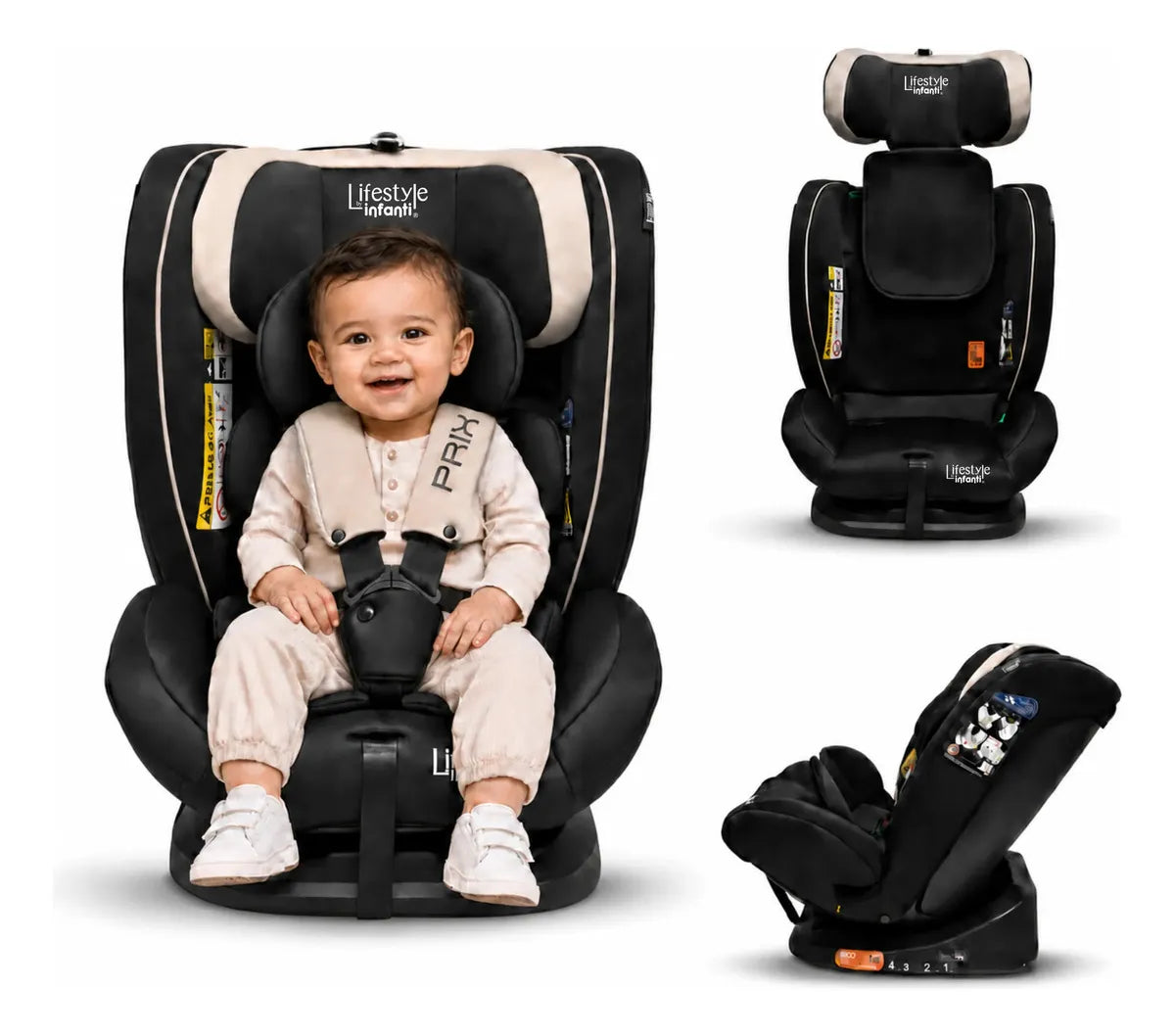 Autoasiento Reclinable Prix Lifestyle By Infanti Con Soporte Desmontable Para La Cabeza Arnés De Seguridad De 5 Puntos Aprobado Por La Regulación R129 (i-Size) Edad Recomendada 0 Meses a 12 años
