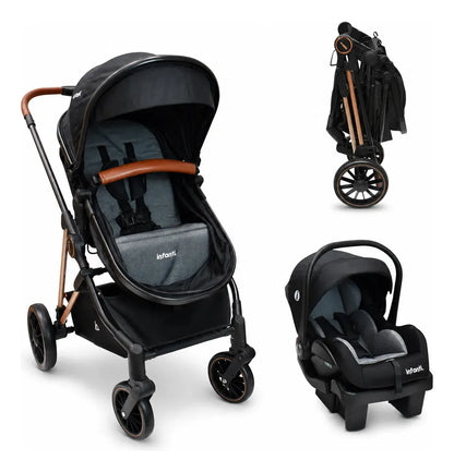 Carriola Travel System Ana Asiento Reversible Convertible en Bambineto, Portabebé Autoasiento y Base, Plegado Compacto, Arnés de 5 Puntos, Toldo con Ventanilla, Cubrepiés y Canastilla Infanti