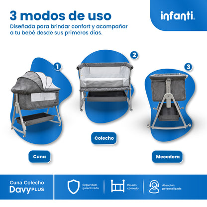 Cuna Corral Con Mosquitero Davy Plus Gris Con Cambiador Desmontable