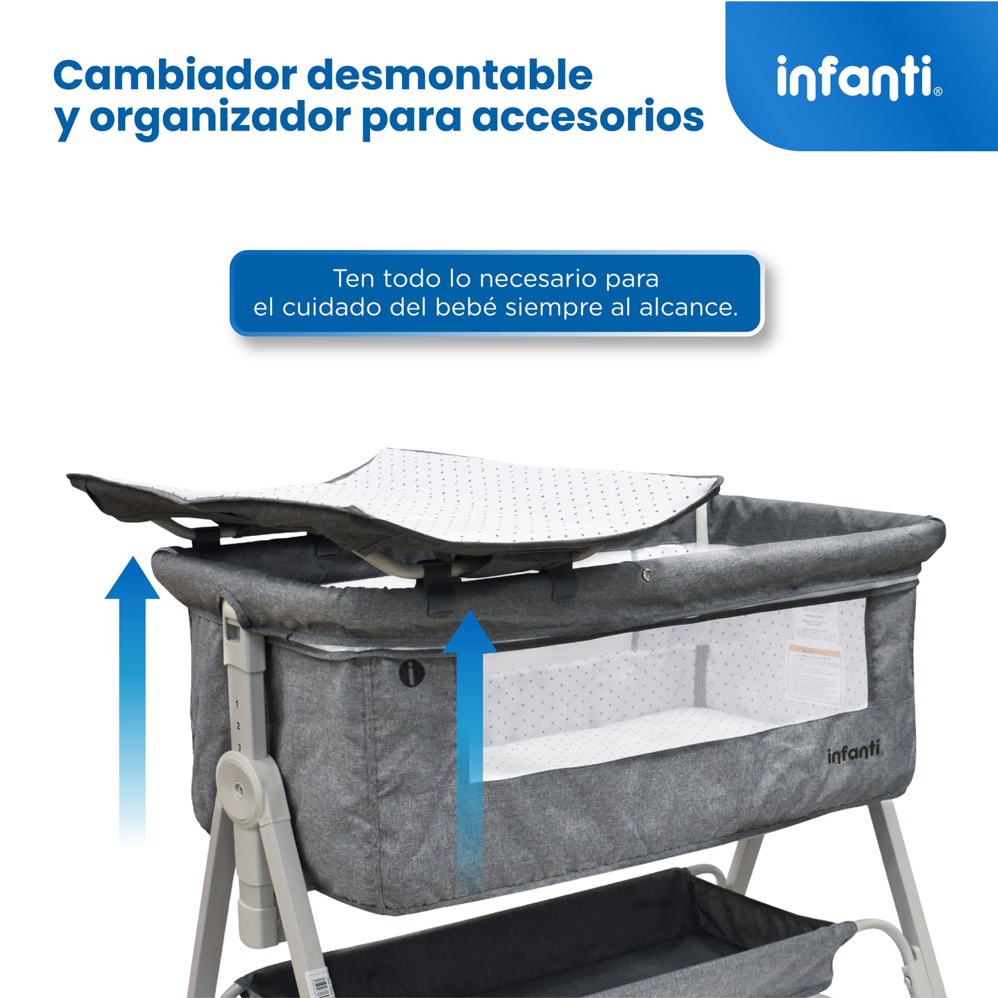 Cuna Corral Con Mosquitero Davy Plus Gris Con Cambiador Desmontable