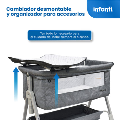 Cuna Corral Con Mosquitero Davy Plus Gris Con Cambiador Desmontable
