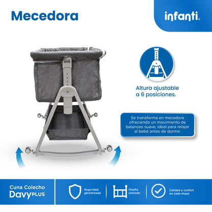 Cuna Corral Con Mosquitero Davy Plus Gris Con Cambiador Desmontable