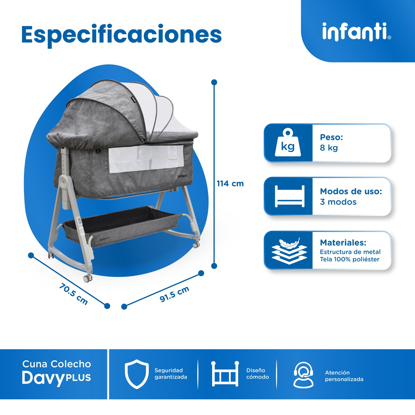 Cuna Corral Con Mosquitero Davy Plus Gris Con Cambiador Desmontable