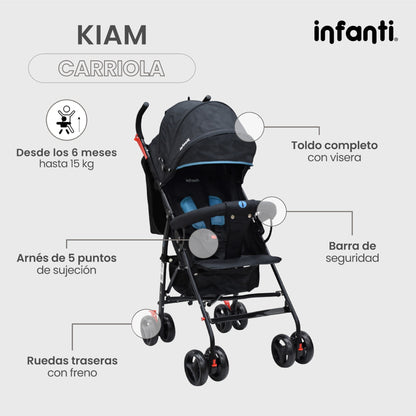 Carriola Para Bebe Kiam Compacta, Ligera, Plegable