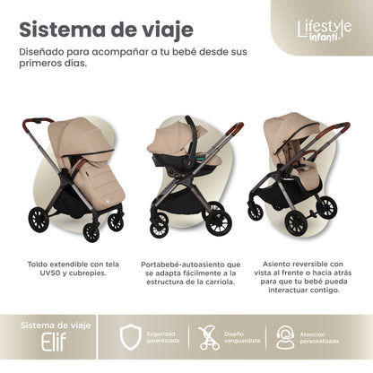 Carriola Elif Con Sistema De Viaje Base ISOFIX y Plegado Ultra Compacto