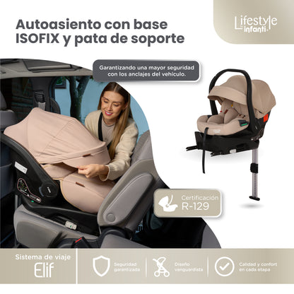 Carriola Elif Con Sistema De Viaje Base ISOFIX y Plegado Ultra Compacto