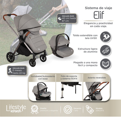 Carriola Elif Con Sistema De Viaje Base ISOFIX y Plegado Ultra Compacto