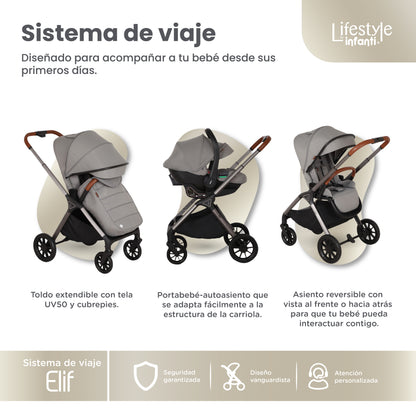 Carriola Elif Con Sistema De Viaje Base ISOFIX y Plegado Ultra Compacto