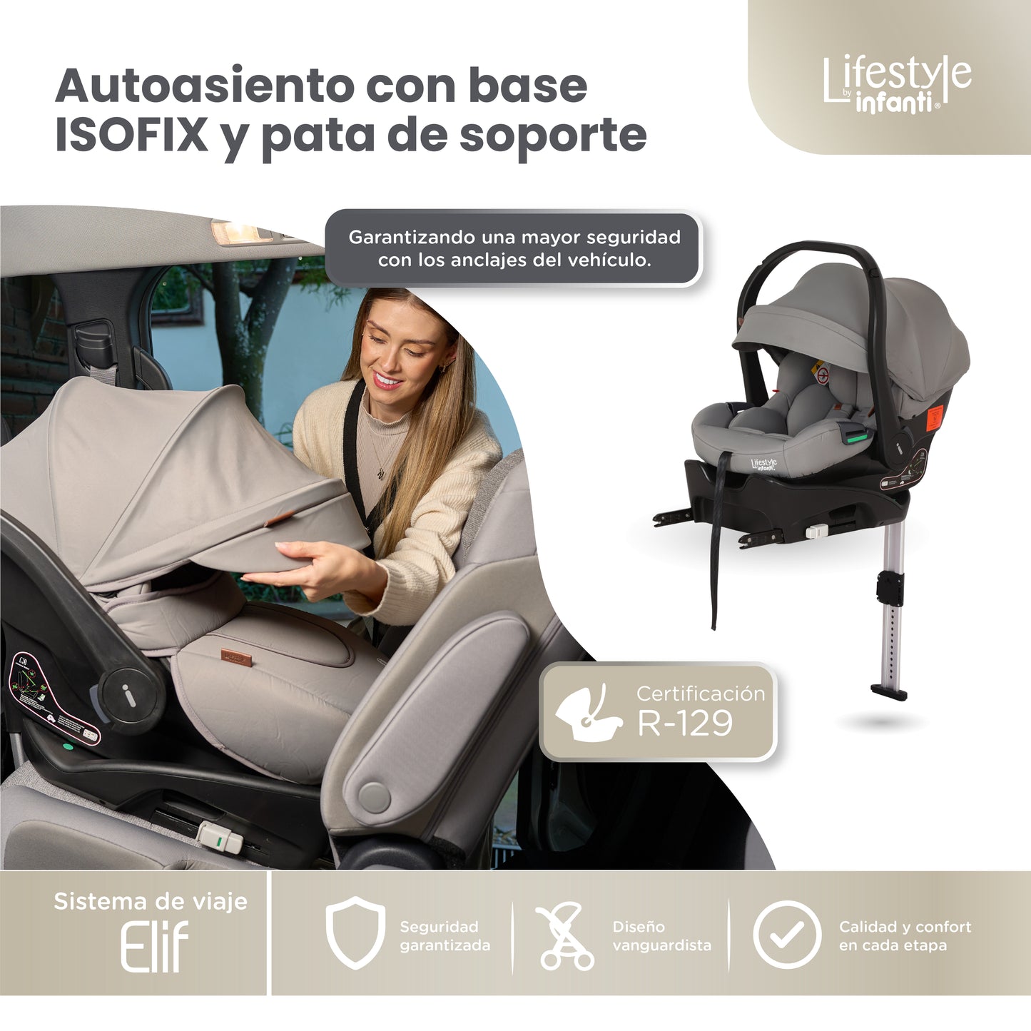 Carriola Elif Con Sistema De Viaje Base ISOFIX y Plegado Ultra Compacto