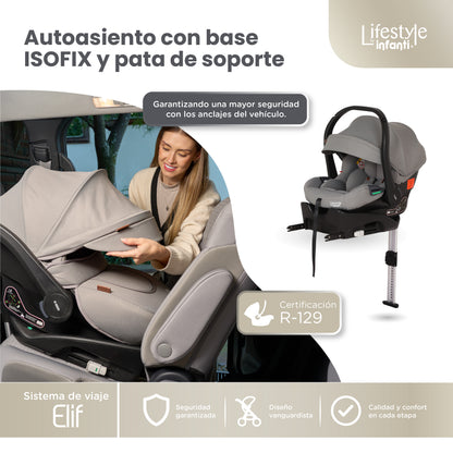 Carriola Elif Con Sistema De Viaje Base ISOFIX y Plegado Ultra Compacto
