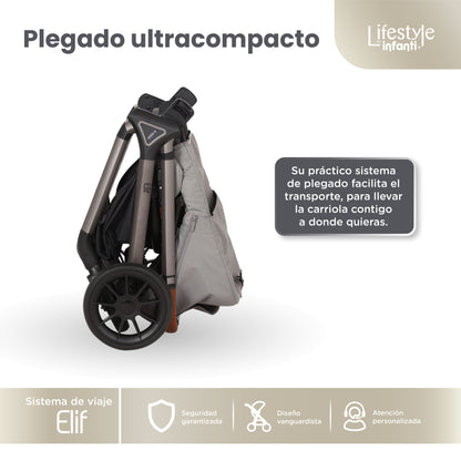 Carriola Elif Con Sistema De Viaje Base ISOFIX y Plegado Ultra Compacto