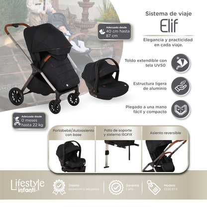 Carriola Elif Con Sistema De Viaje Base ISOFIX y Plegado Ultra Compacto