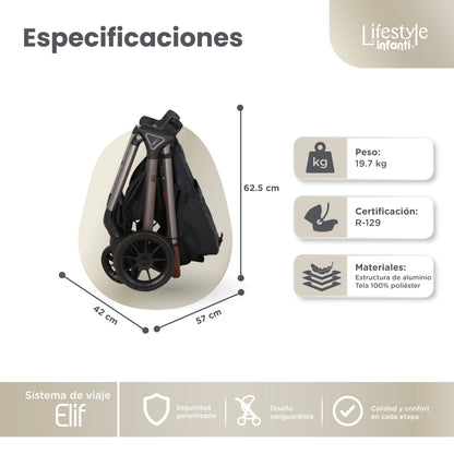 Carriola Elif Con Sistema De Viaje Base ISOFIX y Plegado Ultra Compacto
