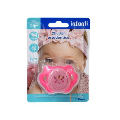 Chupón Ortodóntico Rosa con Estampado de Unicornio, Libre de BPA, Infanti