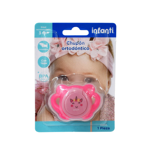 Chupón Ortodóntico Rosa con Estampado de Unicornio, Libre de BPA, Infanti