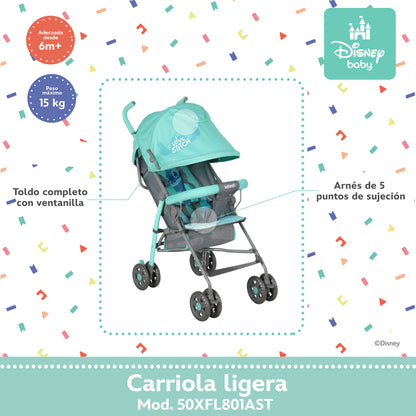 Carriola Bastón Stitch Disney Con Reclinación Ajustable Ultra Ligera y Plegable