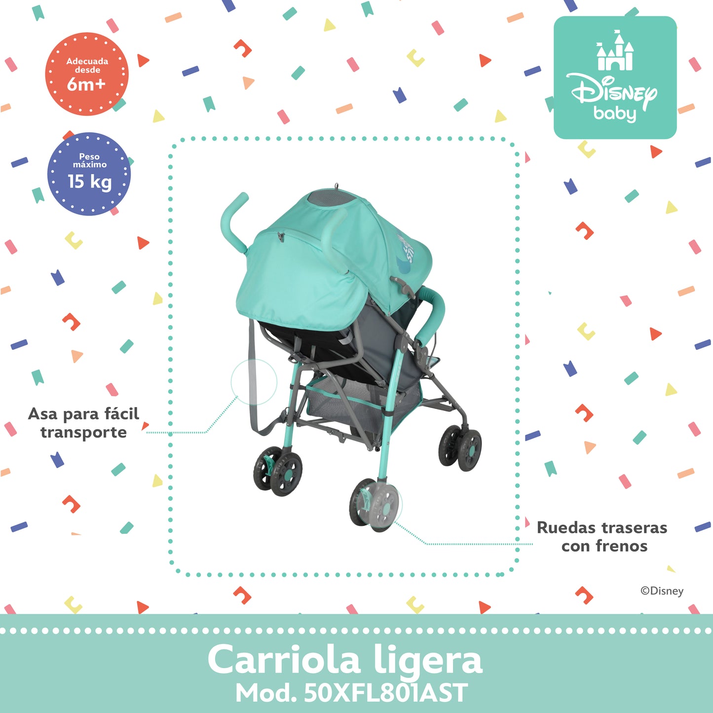 Carriola Bastón Stitch Disney Con Reclinación Ajustable Ultra Ligera y Plegable
