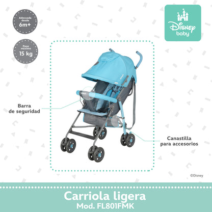 Carriola Bastón Mickey Disney Azul Ultra Ligera Plegable y Reclinación Ajustable