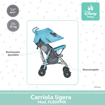 Carriola Bastón Mickey Disney Azul Ultra Ligera Plegable y Reclinación Ajustable