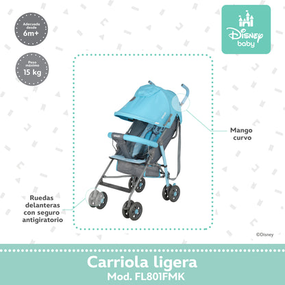 Carriola Bastón Mickey Disney Azul Ultra Ligera Plegable y Reclinación Ajustable