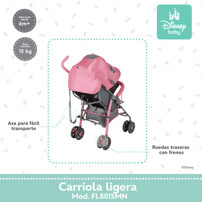 Carriola Bastón Minnie Disney Rosa Ultra Ligera Plegable y Reclinación Ajustable