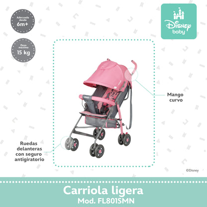 Carriola Bastón Minnie Disney Rosa Ultra Ligera Plegable y Reclinación Ajustable