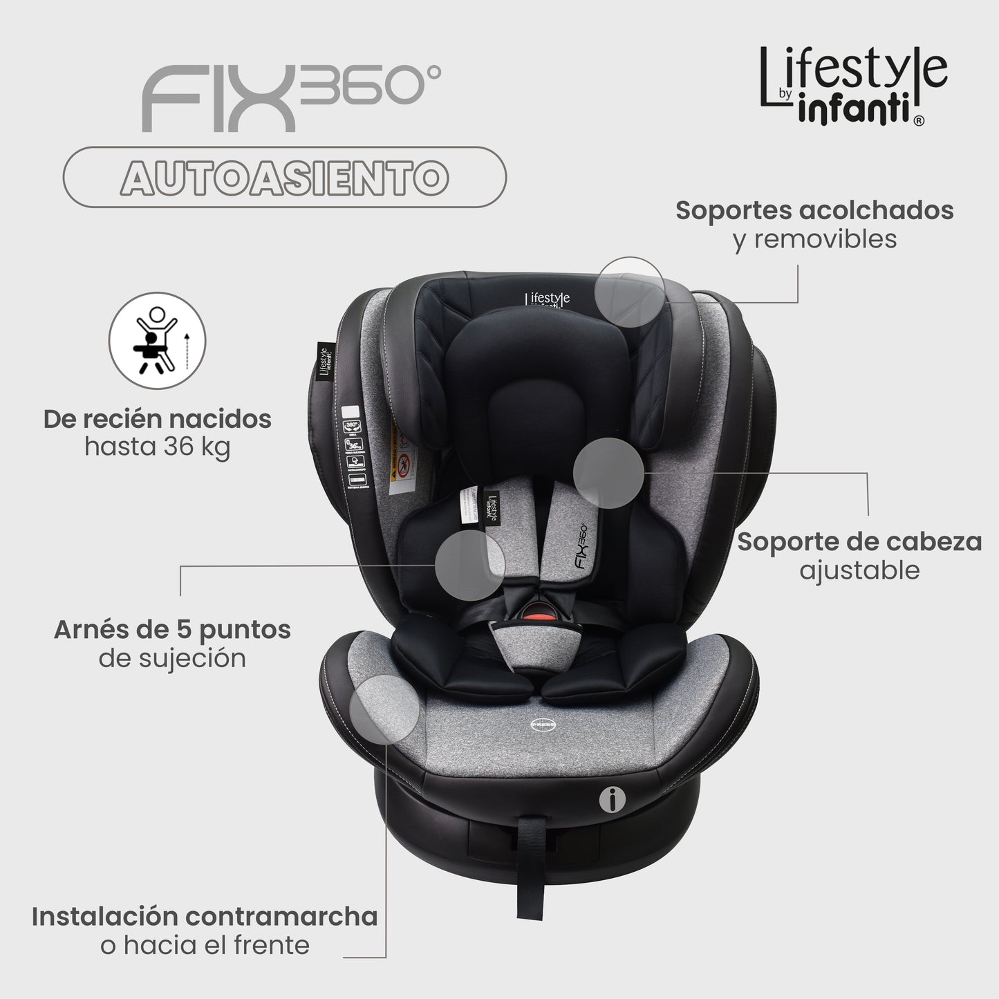 Autoasiento Para Bebé Fix 360° Negro Lifestyle By Infanti
