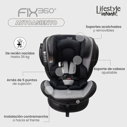 Autoasiento Para Bebé Fix 360° Negro Lifestyle By Infanti