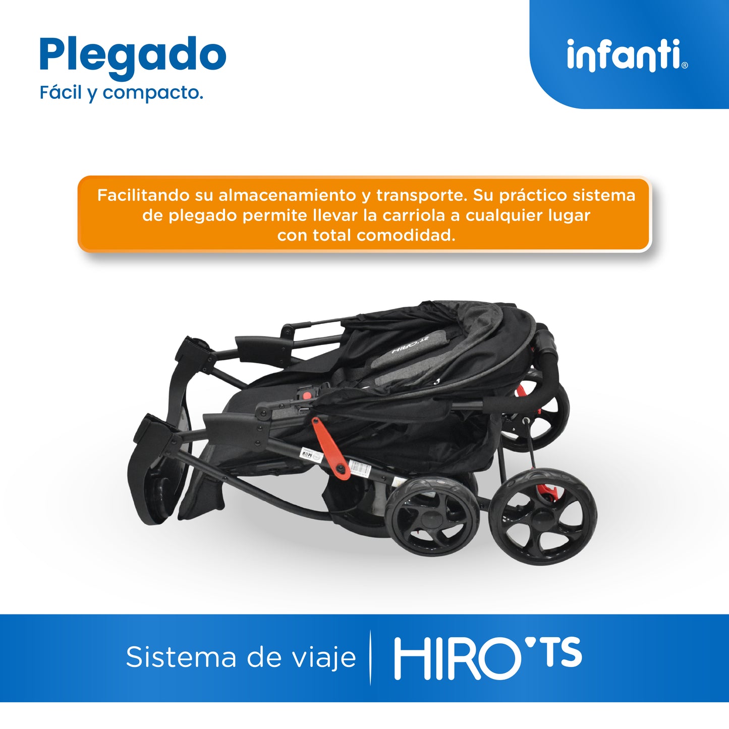 Carriola Travel System Hiro TS Con Portabebé, Plegado a una Mano, Arnés De 5 Puntos, Reclinaciones, Toldo Completo, Charola Con Portavasos y Frenos. Desde Recién Nacido. Hasta 15 kg, Infanti
