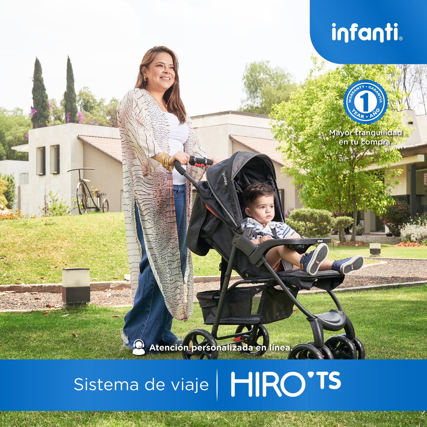 Carriola Travel System Hiro TS Con Portabebé, Plegado a una Mano, Arnés De 5 Puntos, Reclinaciones, Toldo Completo, Charola Con Portavasos y Frenos. Desde Recién Nacido. Hasta 15 kg, Infanti