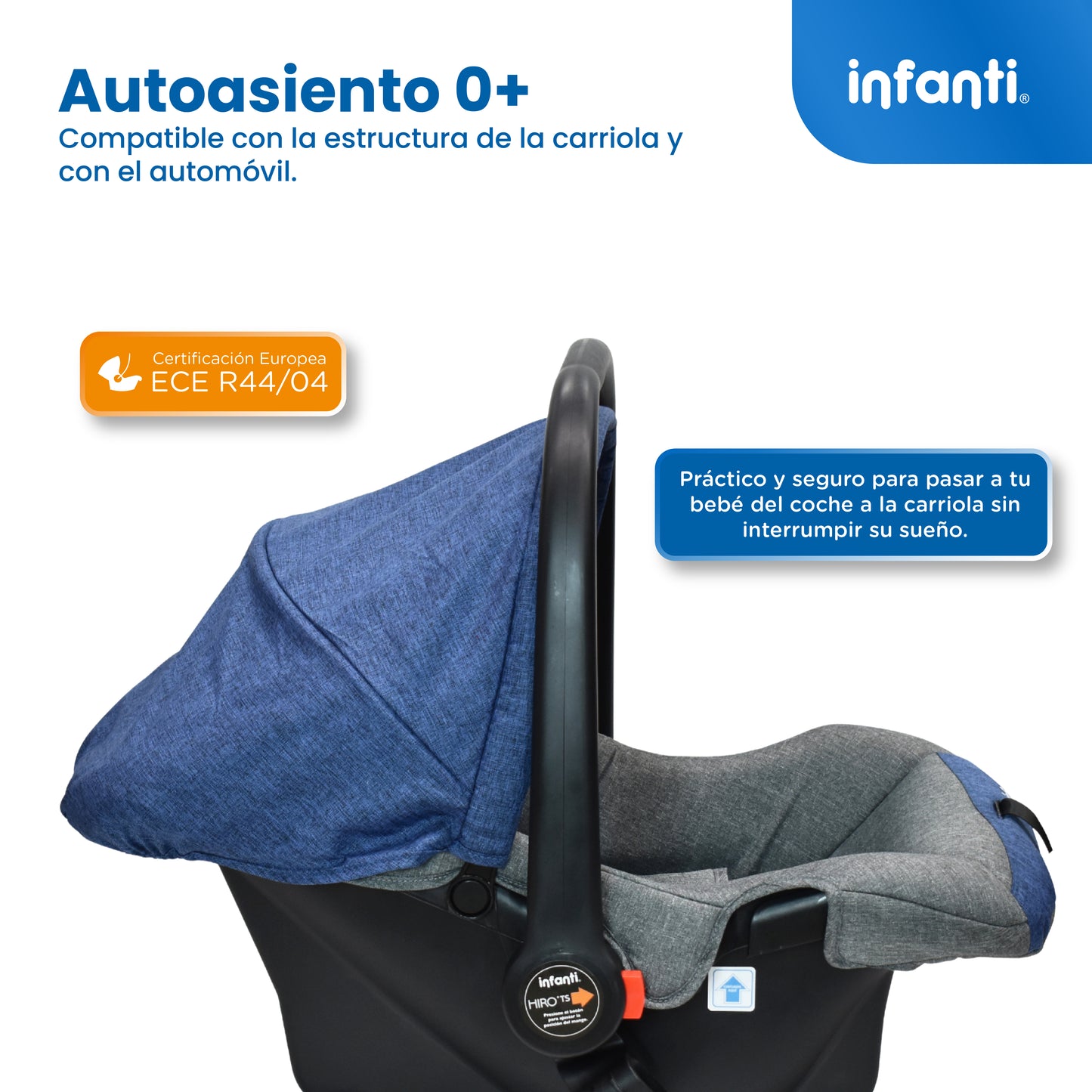 Carriola Travel System Hiro TS Con Portabebé, Plegado a una Mano, Arnés De 5 Puntos, Reclinaciones, Toldo Completo, Charola Con Portavasos y Frenos. Desde Recién Nacido. Hasta 15 kg, Infanti