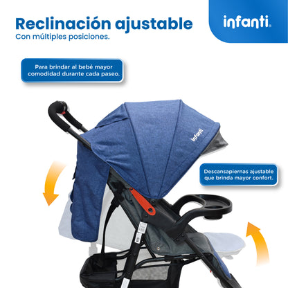Carriola Travel System Hiro TS Con Portabebé, Plegado a una Mano, Arnés De 5 Puntos, Reclinaciones, Toldo Completo, Charola Con Portavasos y Frenos. Desde Recién Nacido. Hasta 15 kg, Infanti